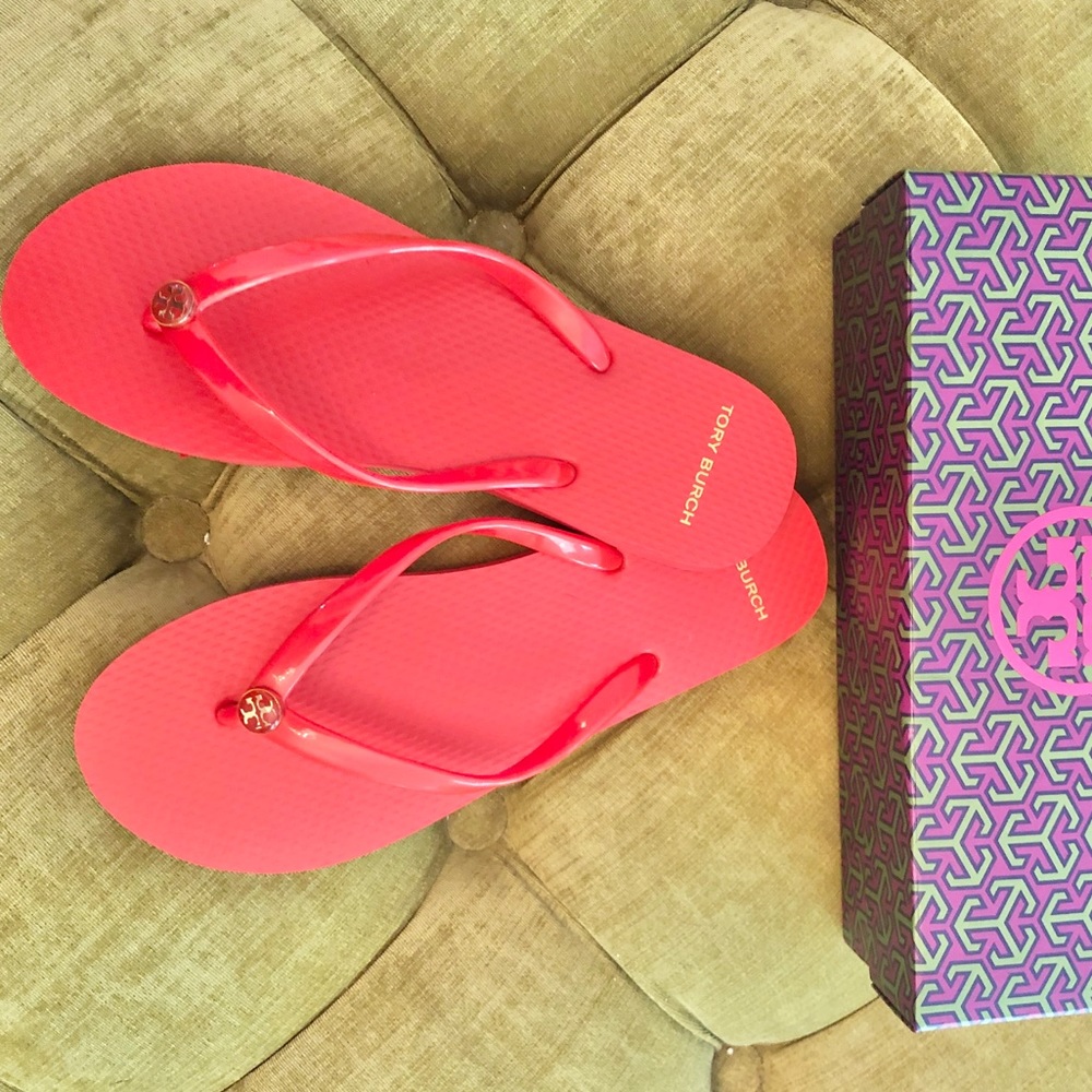 Tory Burch poppy orange flip flop Size 8
